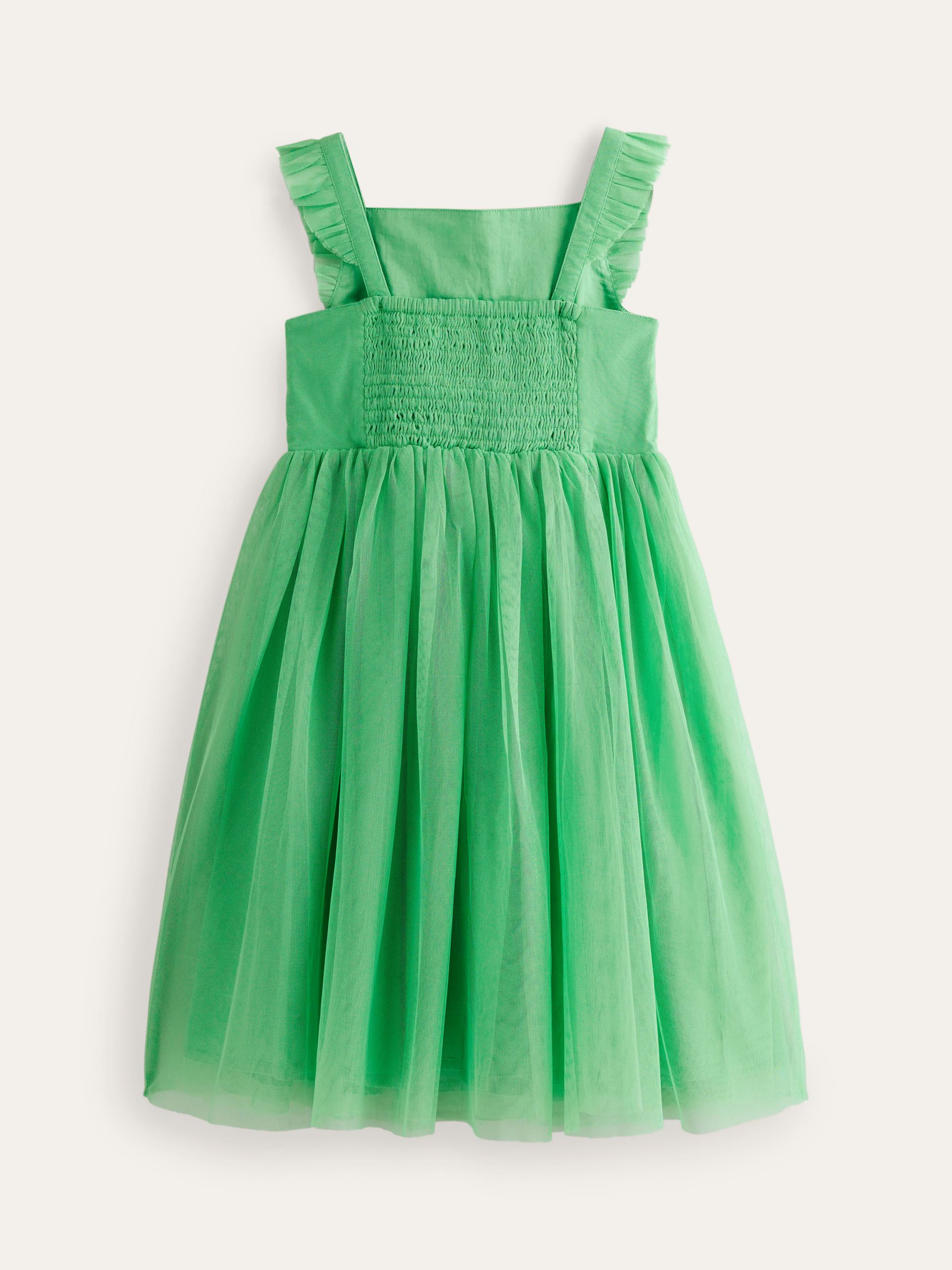 Mini Boden Kids' Applique Flowers Tulle Dress, Pea Green, 2-3 years
