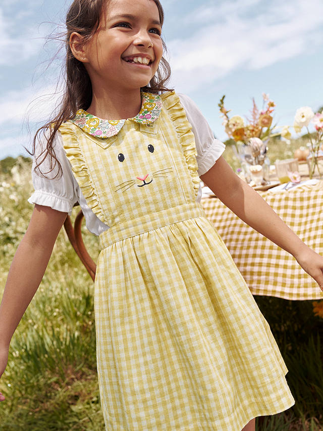 Mini Boden Kids' Charming Bunny Pinafore Dress, Honey/Ivory
