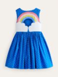Mini Boden Kids' Applique Rainbow Back Dress, Blue/Multi, Blue/Multi