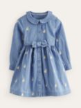 Mini Boden Kids' Embroidered Bunnies Shirt Dress, Blue Chambray