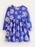 Mini Boden Kids' Fun Floral Long Sleeve Jersey Dress, Sapphire Blue Daisy