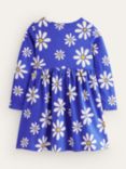 Mini Boden Kids' Fun Floral Long Sleeve Jersey Dress, Sapphire Blue Daisy