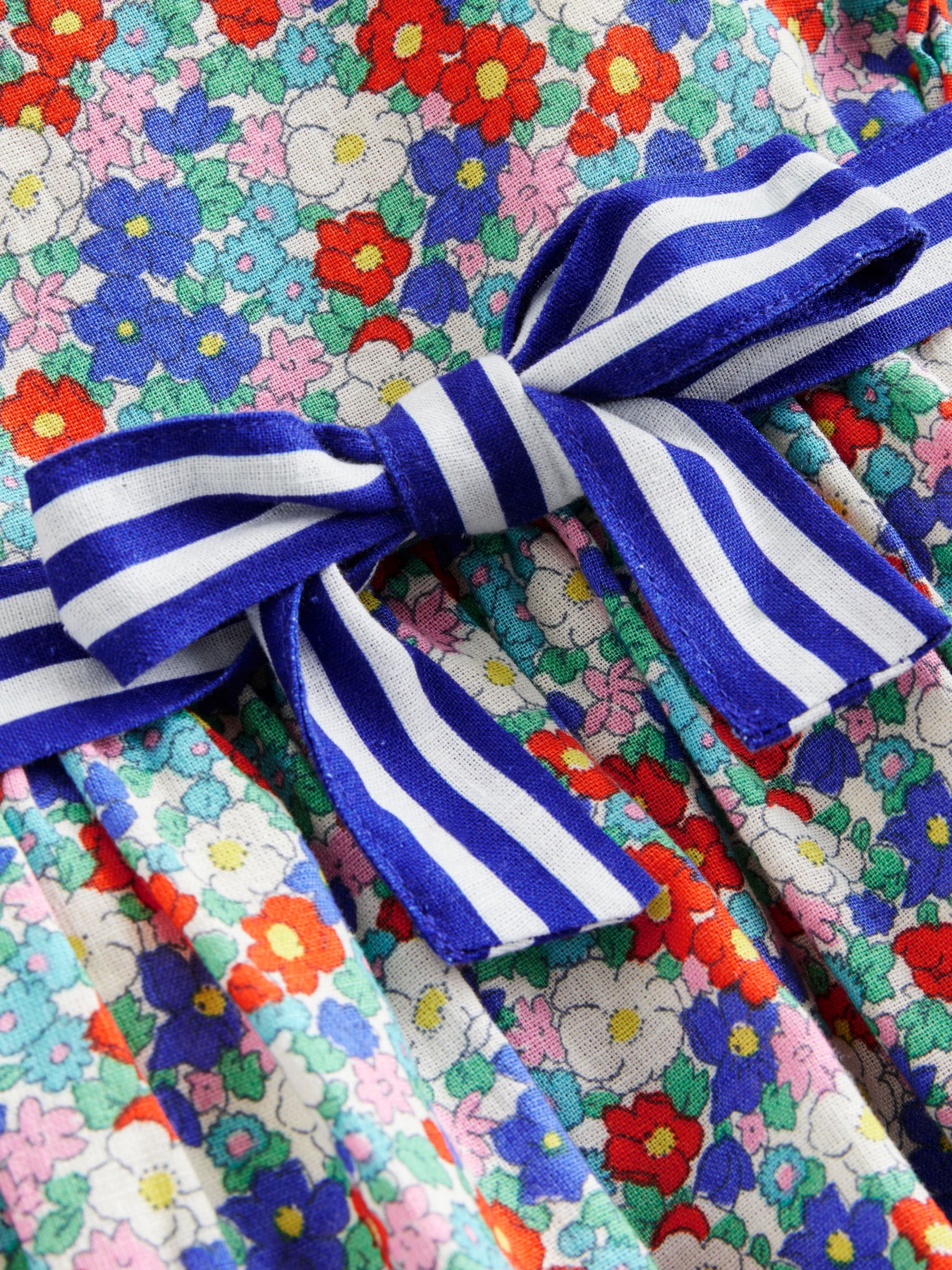 Mini Boden Kids' Floral Linen Blend Vintage Bow Dress, Nautical Floral, 3-4 years