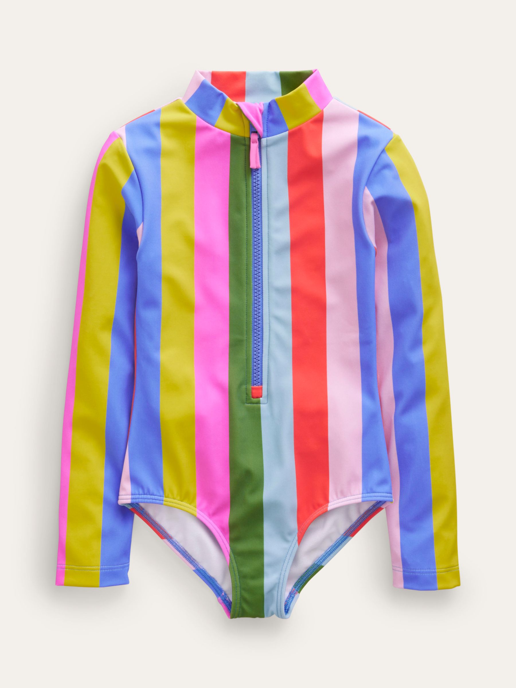 Mini Boden Kids' Rainbow Stripe Long Sleeved Swimsuit, Multi, 2-3 years