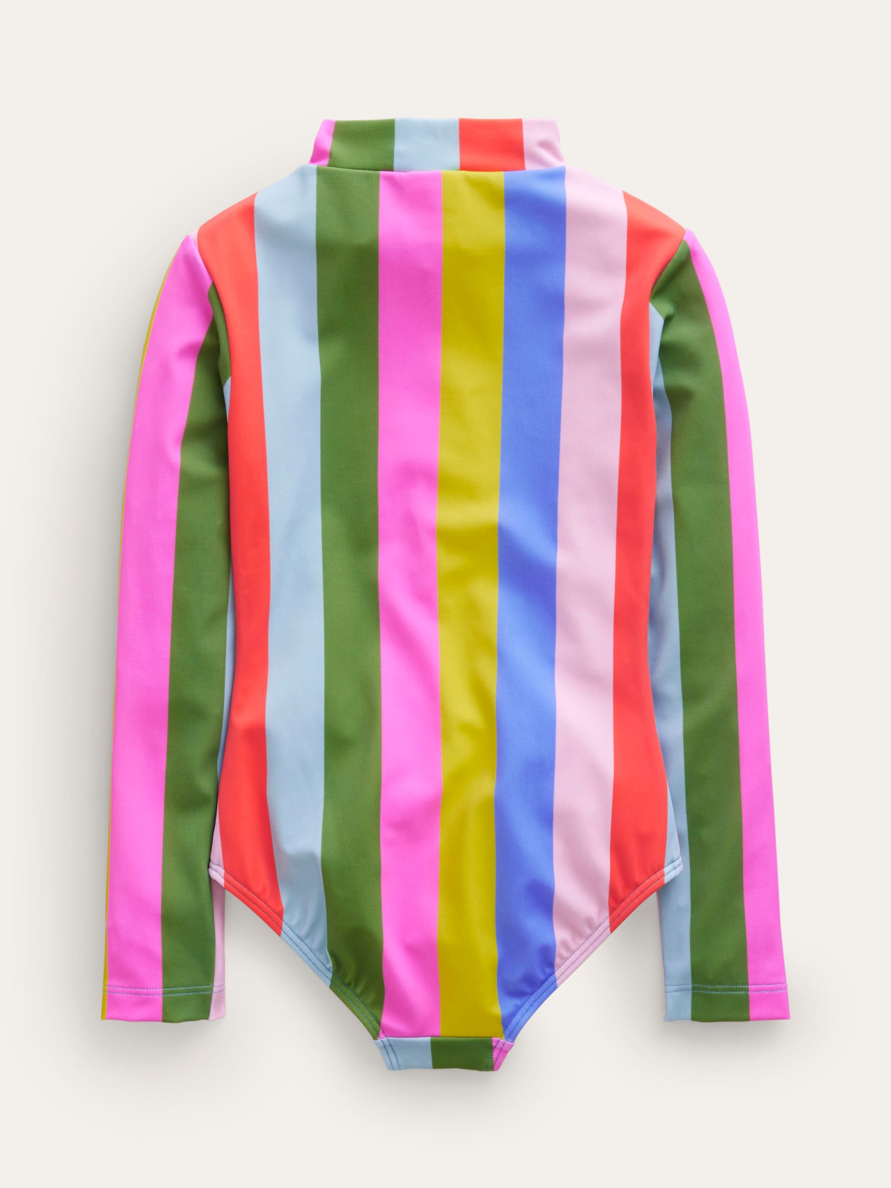 Mini Boden Kids' Rainbow Stripe Long Sleeved Swimsuit, Multi, 2-3 years