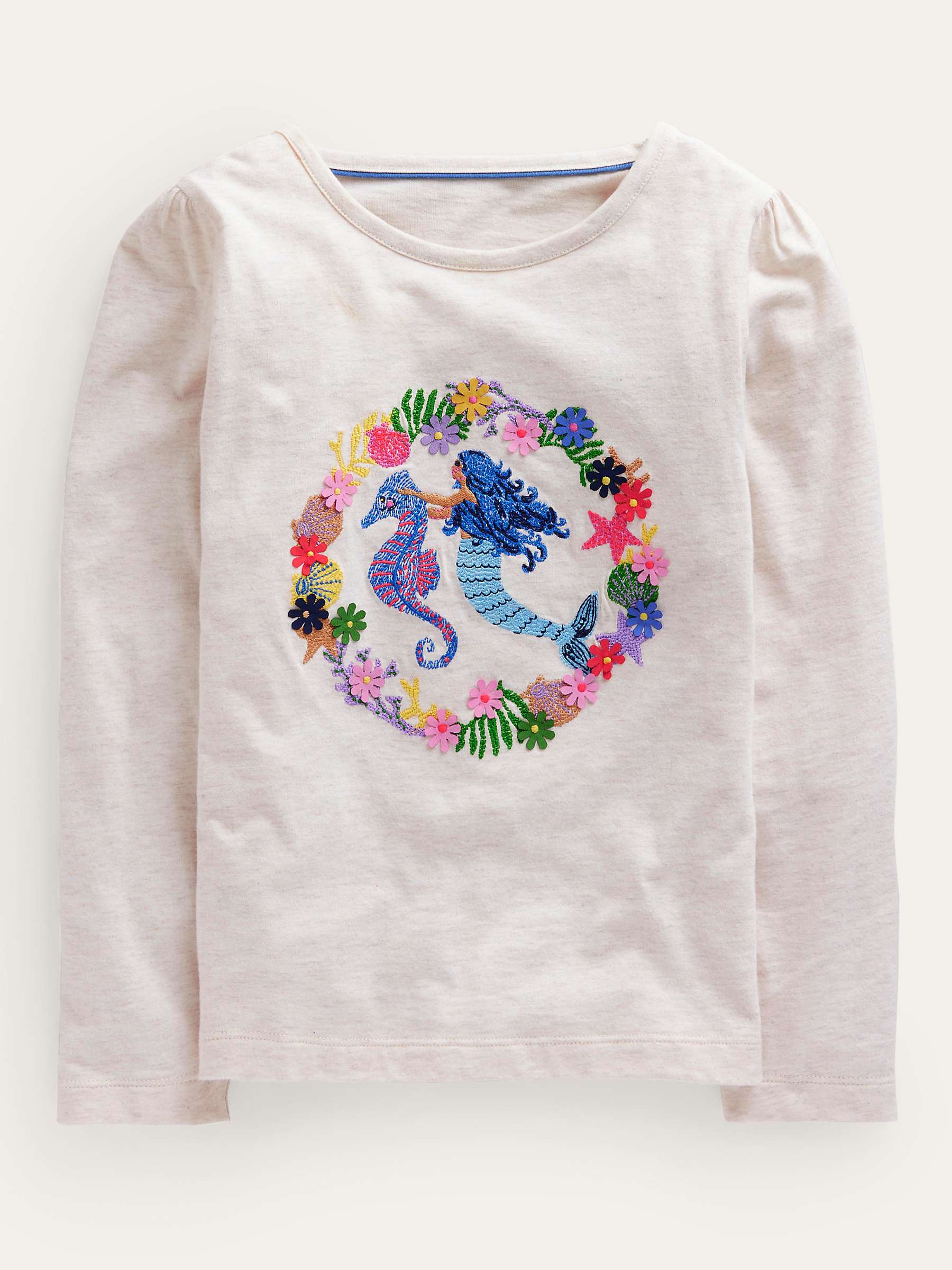 Buy Mini Boden Kids' Mermaid Superstitch Puff Long Sleeve Top, Oatmeal Marl Online at johnlewis.com