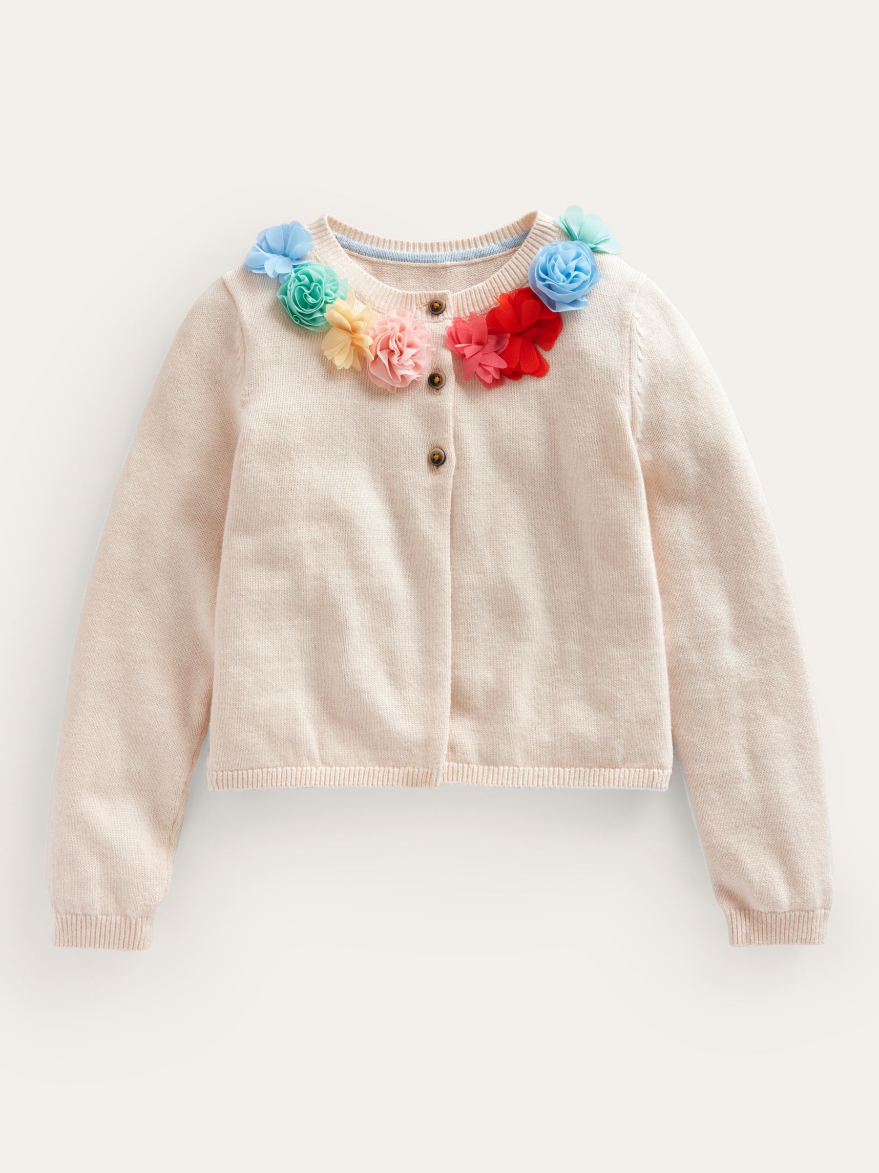 Mini Boden Kids' Occasion Tulle Flower Cardigan, Ivory, 2-3 years