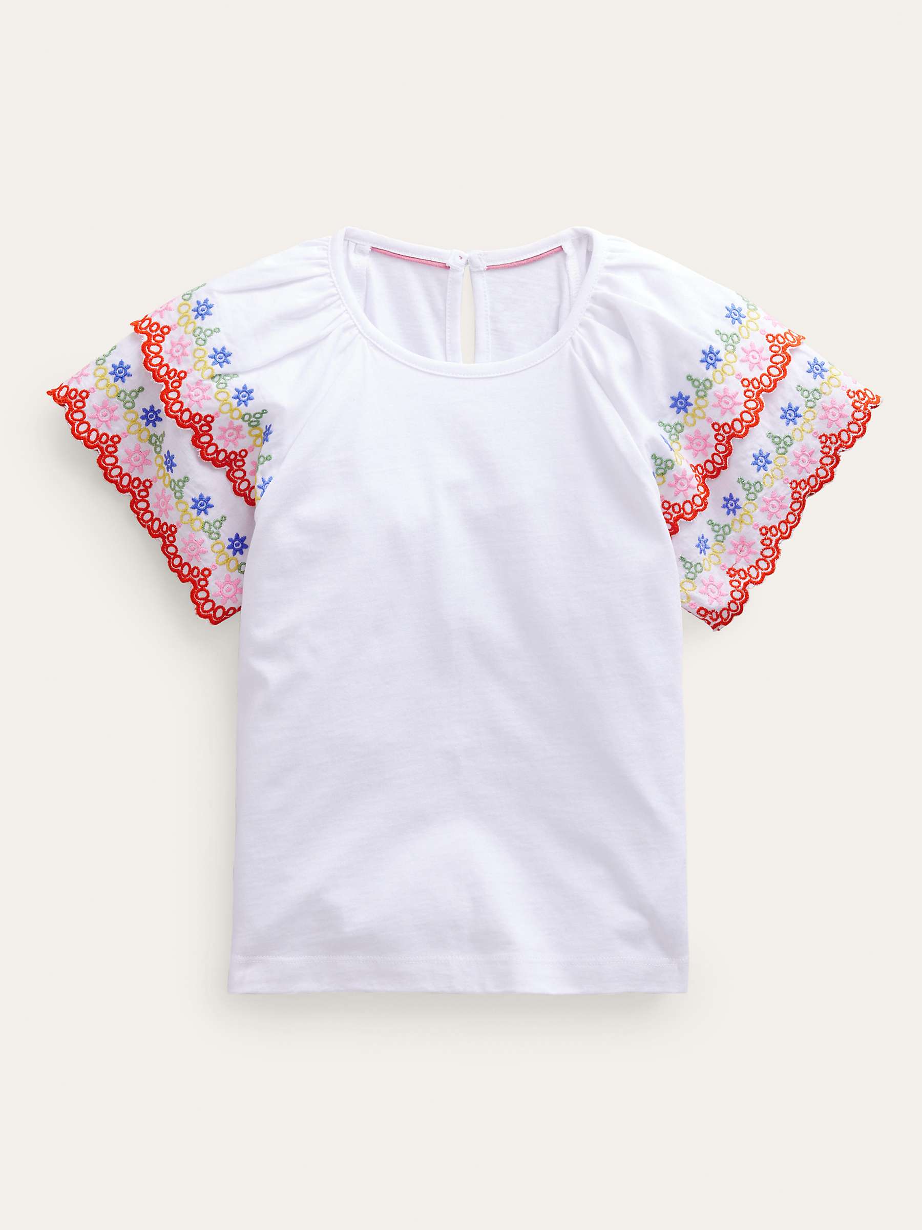 Buy Mini Boden Kids' Broderie Sleeve Mix T-Shirt, Ivory/Multi Online at johnlewis.com