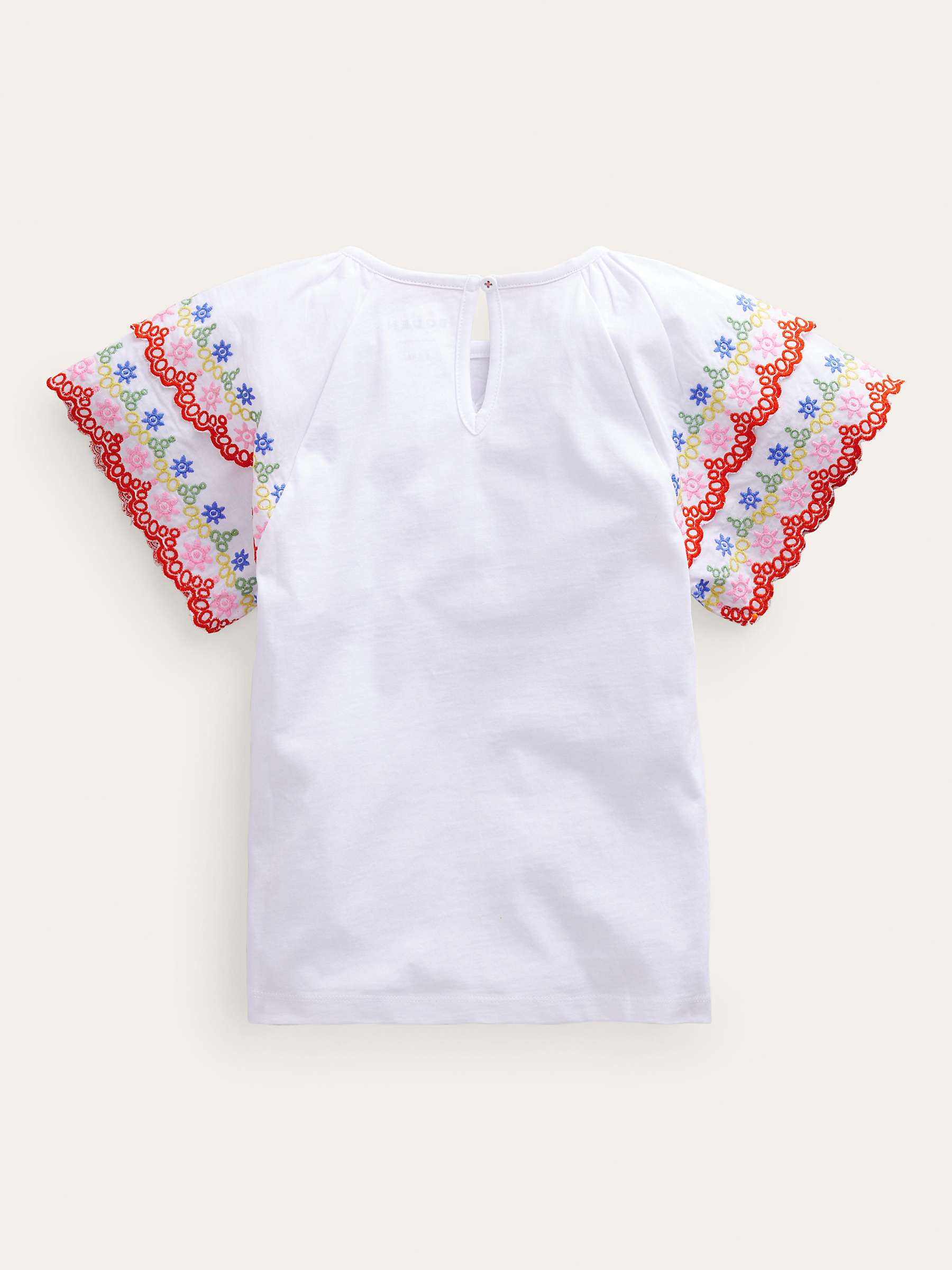 Buy Mini Boden Kids' Broderie Sleeve Mix T-Shirt, Ivory/Multi Online at johnlewis.com
