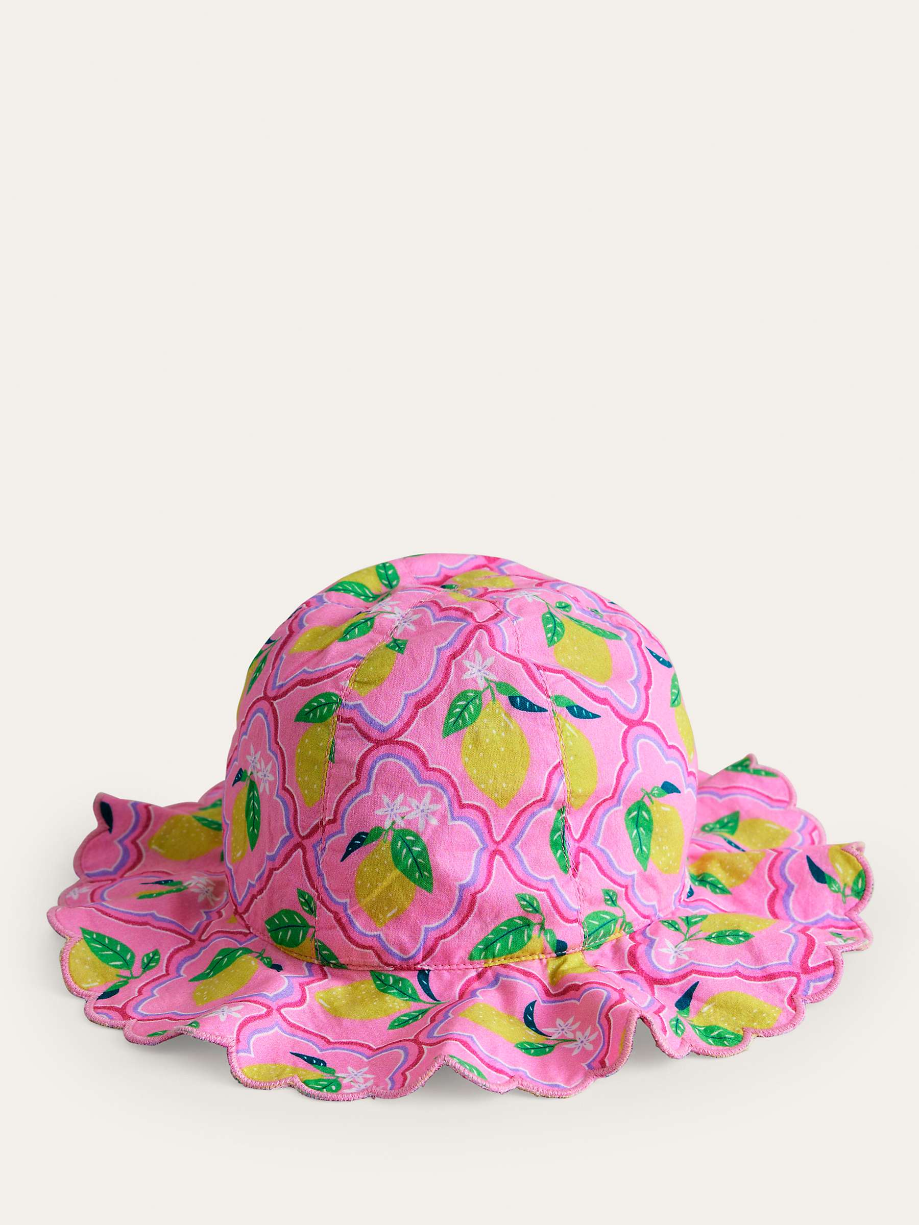 Buy Mini Boden Kids' Wide Brimmed Lemon Print Hat, Pink Lemon Grove Online at johnlewis.com