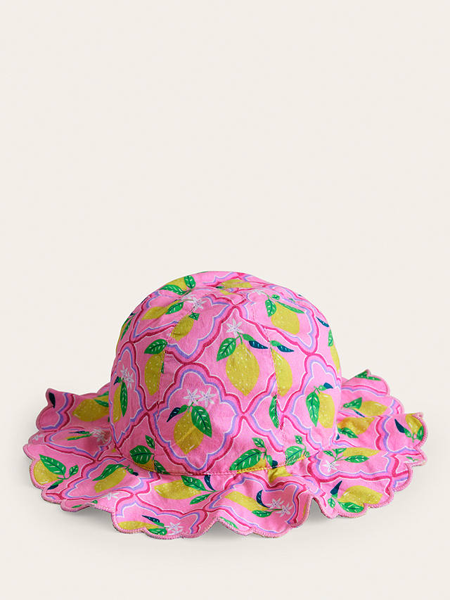 Mini Boden Kids' Wide Brimmed Lemon Print Hat, Pink Lemon Grove