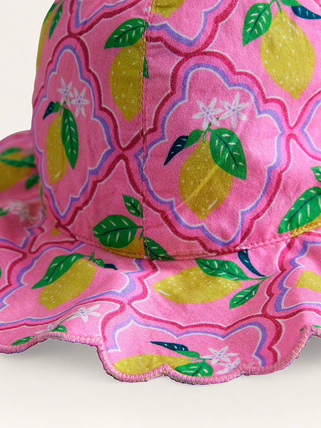 Mini Boden Kids' Wide Brimmed Lemon Print Hat, Pink Lemon Grove