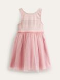 Mini Boden Kids' Stripe Jersey Tulle Mix Dress, Pink/Ivory