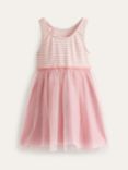 Mini Boden Kids' Stripe Jersey Tulle Mix Dress, Pink/Ivory