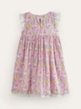 Mini Boden Kids' Bunny Print Smocked Lace Trim Dress, Pea Meadow, Pea Meadow