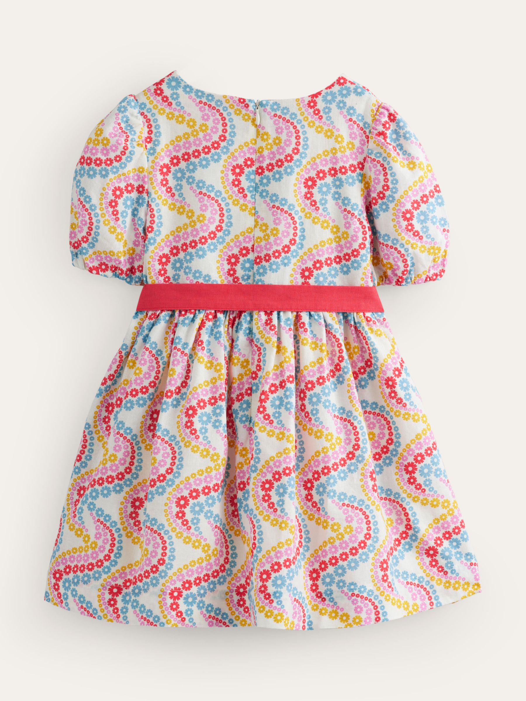 Buy Mini Boden Kids' Floral Print Bow Linen Blend Vintage Dress, Multi Wave Online at johnlewis.com