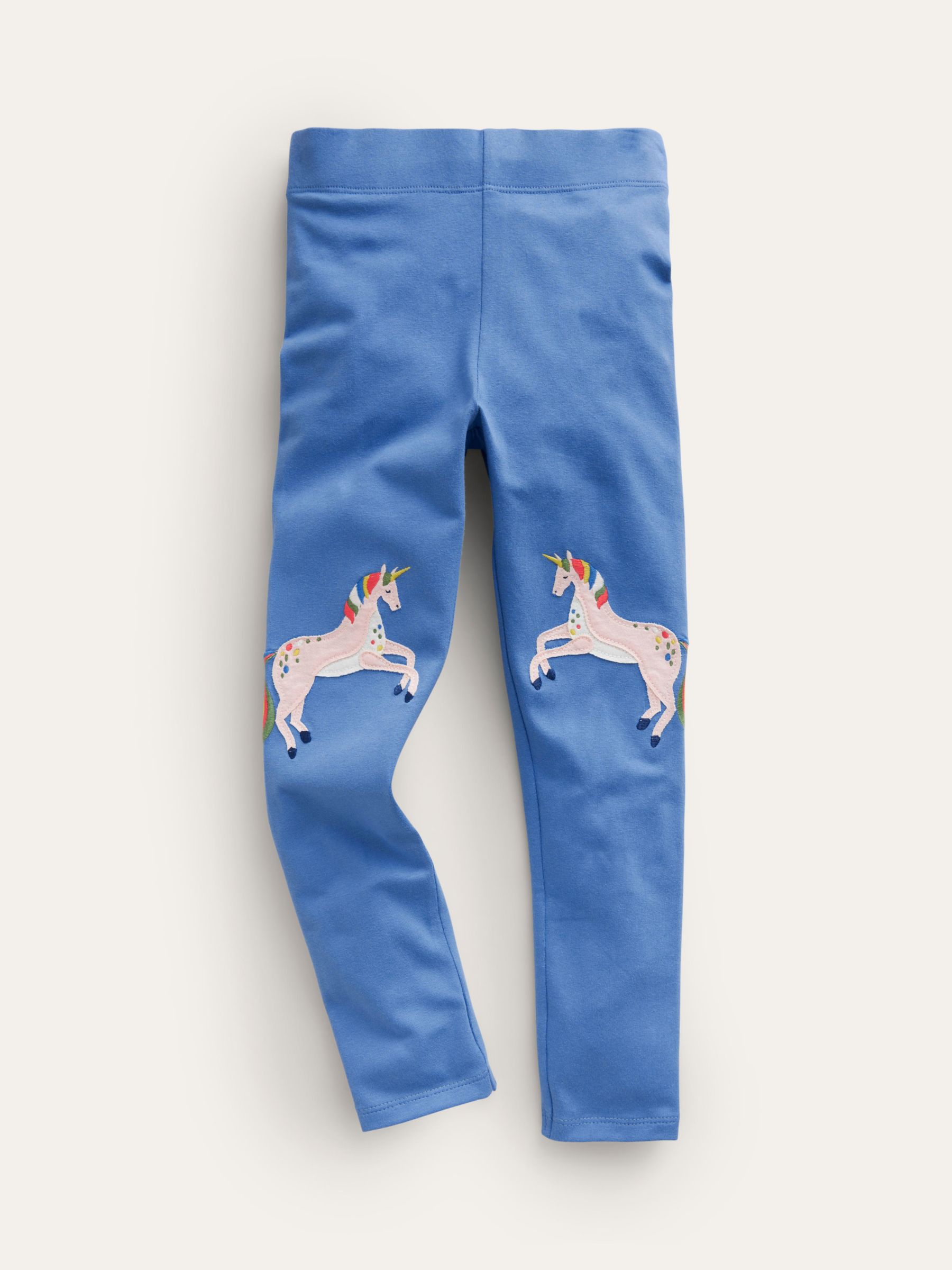 Mini Boden Kids' Unicorn Applique Leggings, Delft Blue at John