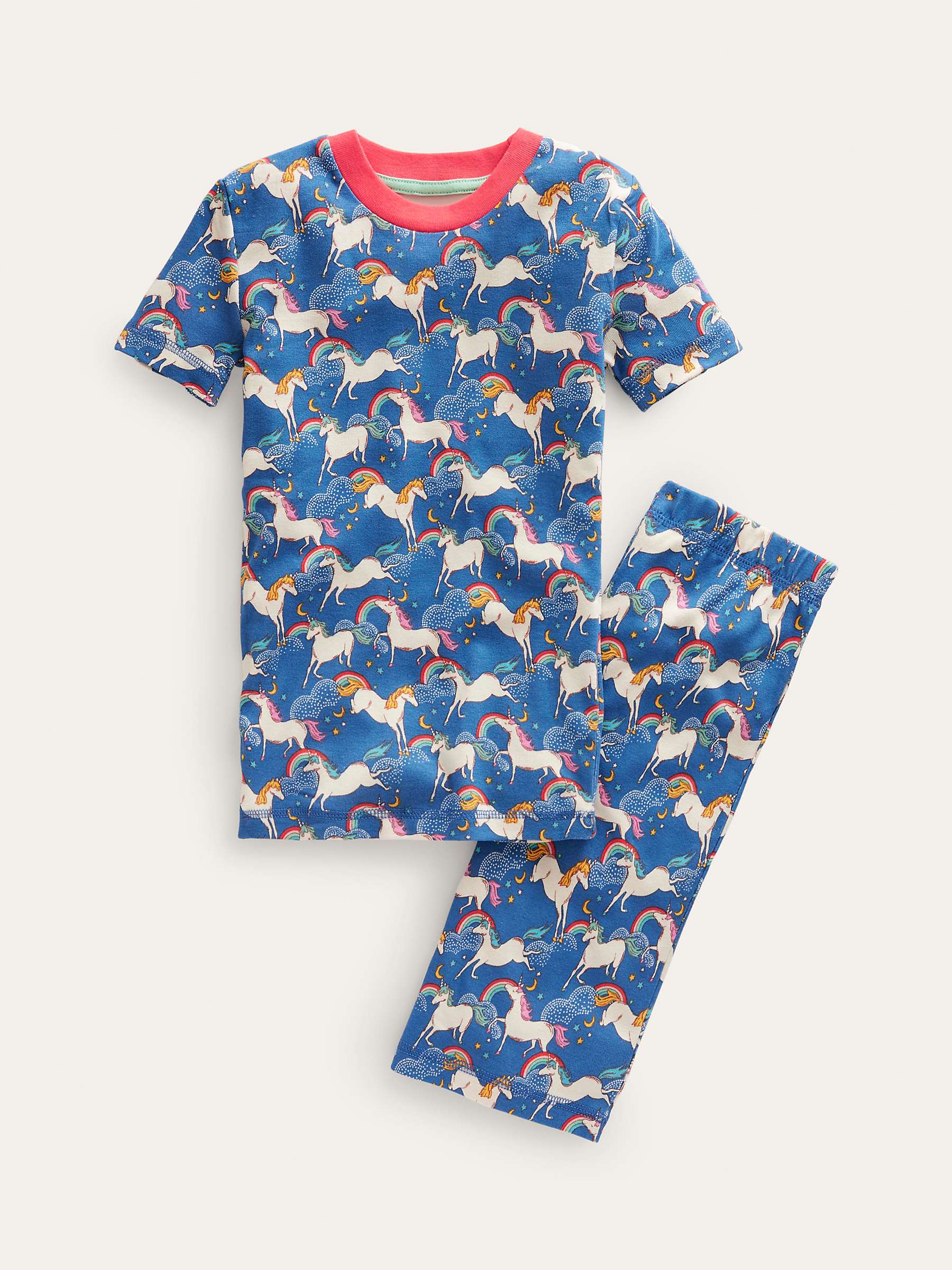 Buy Mini Boden Kids' Unicorn Print Snug Short John Pyjamas, Blue Rainbow Online at johnlewis.com