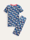 Mini Boden Kids' Unicorn Print Snug Short John Pyjamas, Blue Rainbow