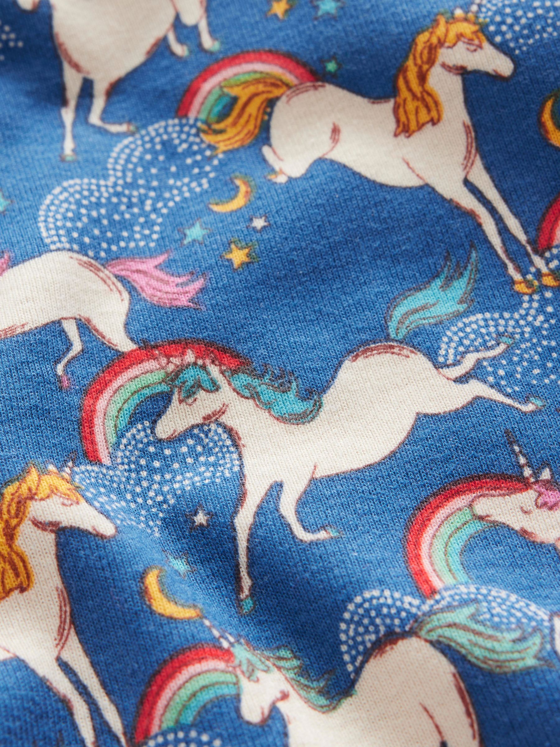 Mini Boden Kids' Unicorn Print Snug Short John Pyjamas, Blue Rainbow, 11 years