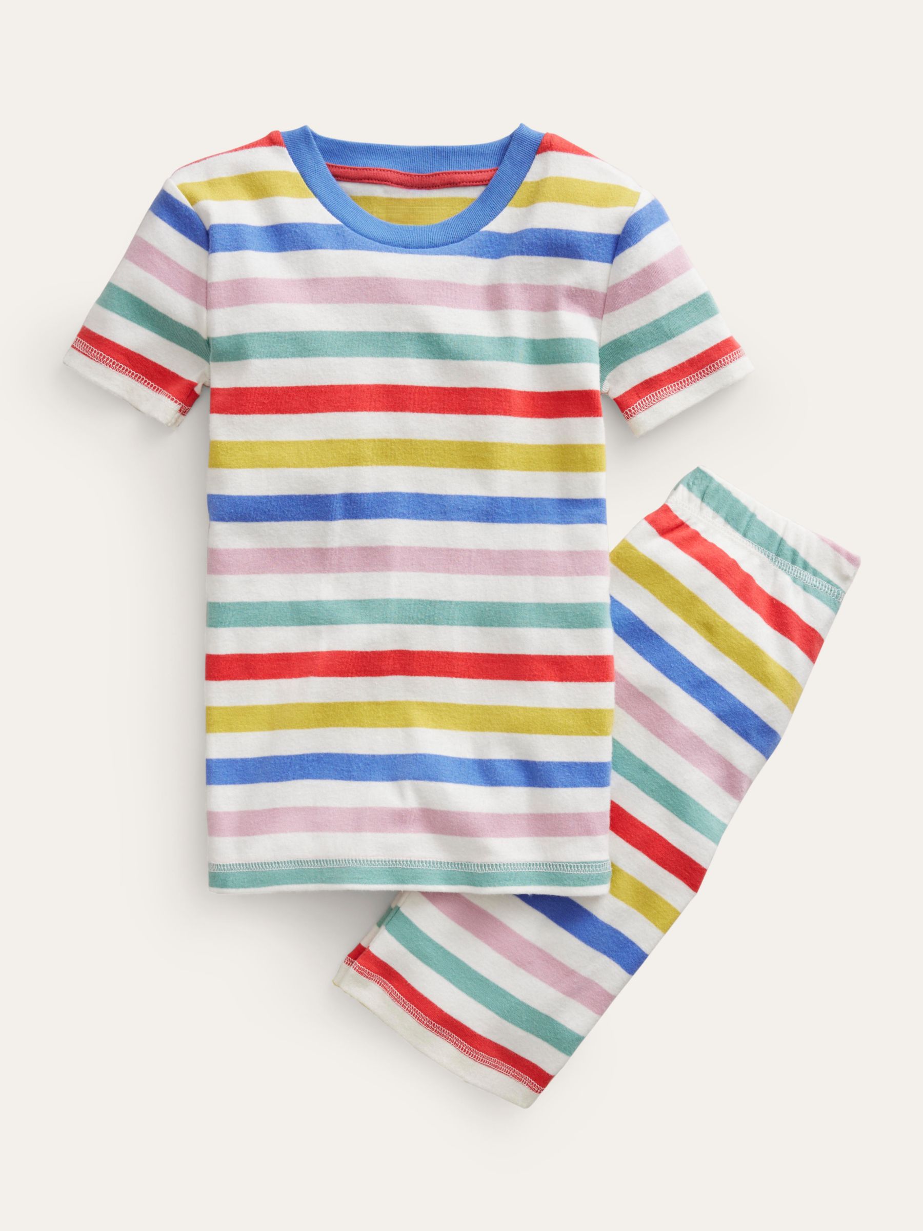 Mini Boden Kids' Snug Striped Short John Pyjamas, Jam/Georgian Blue, 11 years