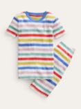 Mini Boden Kids' Snug Striped Short John Pyjamas, Jam/Georgian Blue