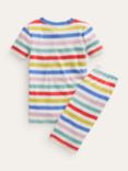 Mini Boden Kids' Snug Striped Short John Pyjamas, Jam/Georgian Blue