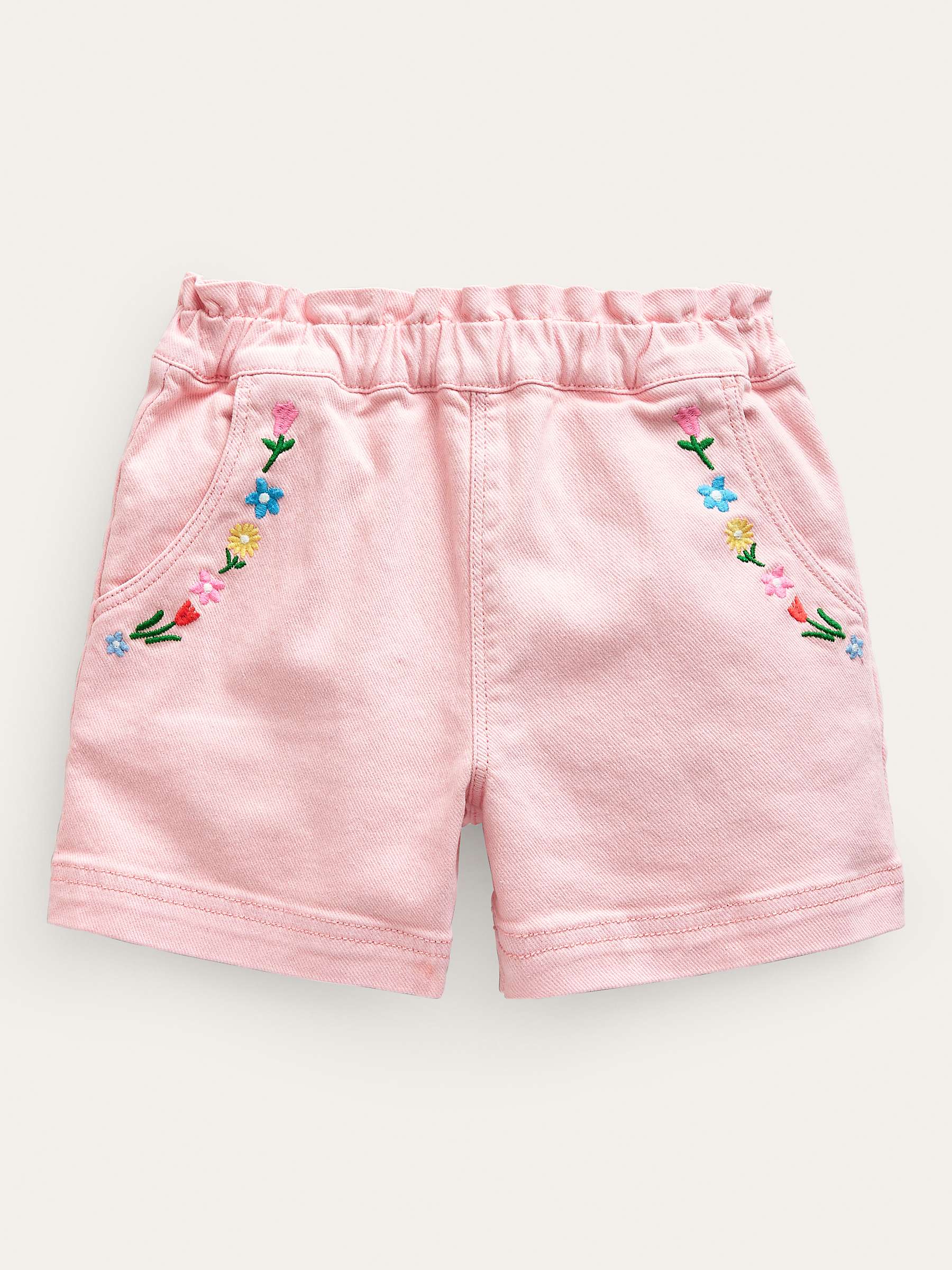 Buy Mini Boden Kids' Floral Embroidered Paperbag Pull On Shorts, Ballet Pink Online at johnlewis.com