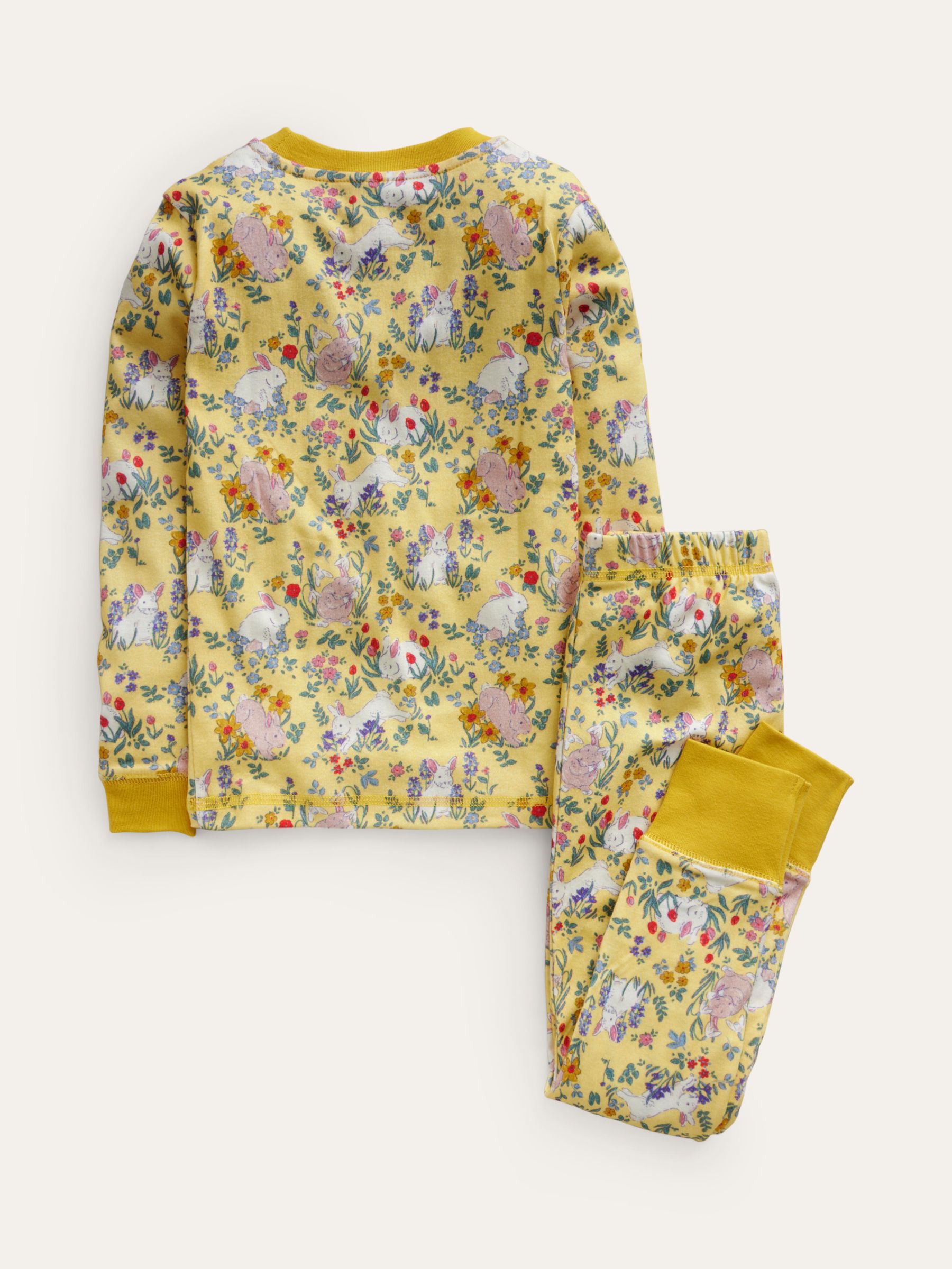Buy Mini Boden Kids' Snug Floral Bunny Print Long John Pyjamas, Spring Yellow Online at johnlewis.com