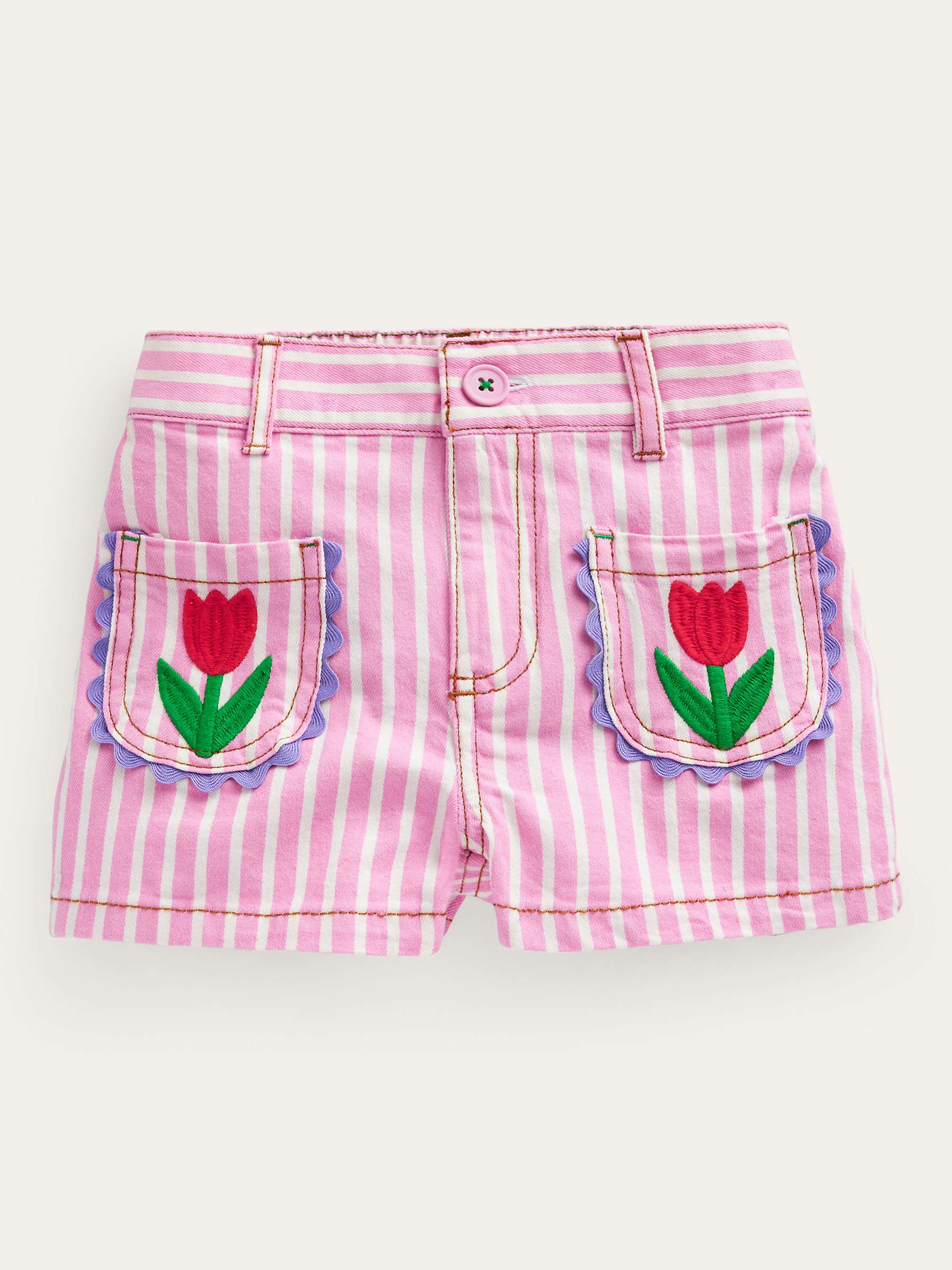 Buy Mini Boden Girl's Tulip Patch Pocket Shorts, Pink/Ivory Online at johnlewis.com