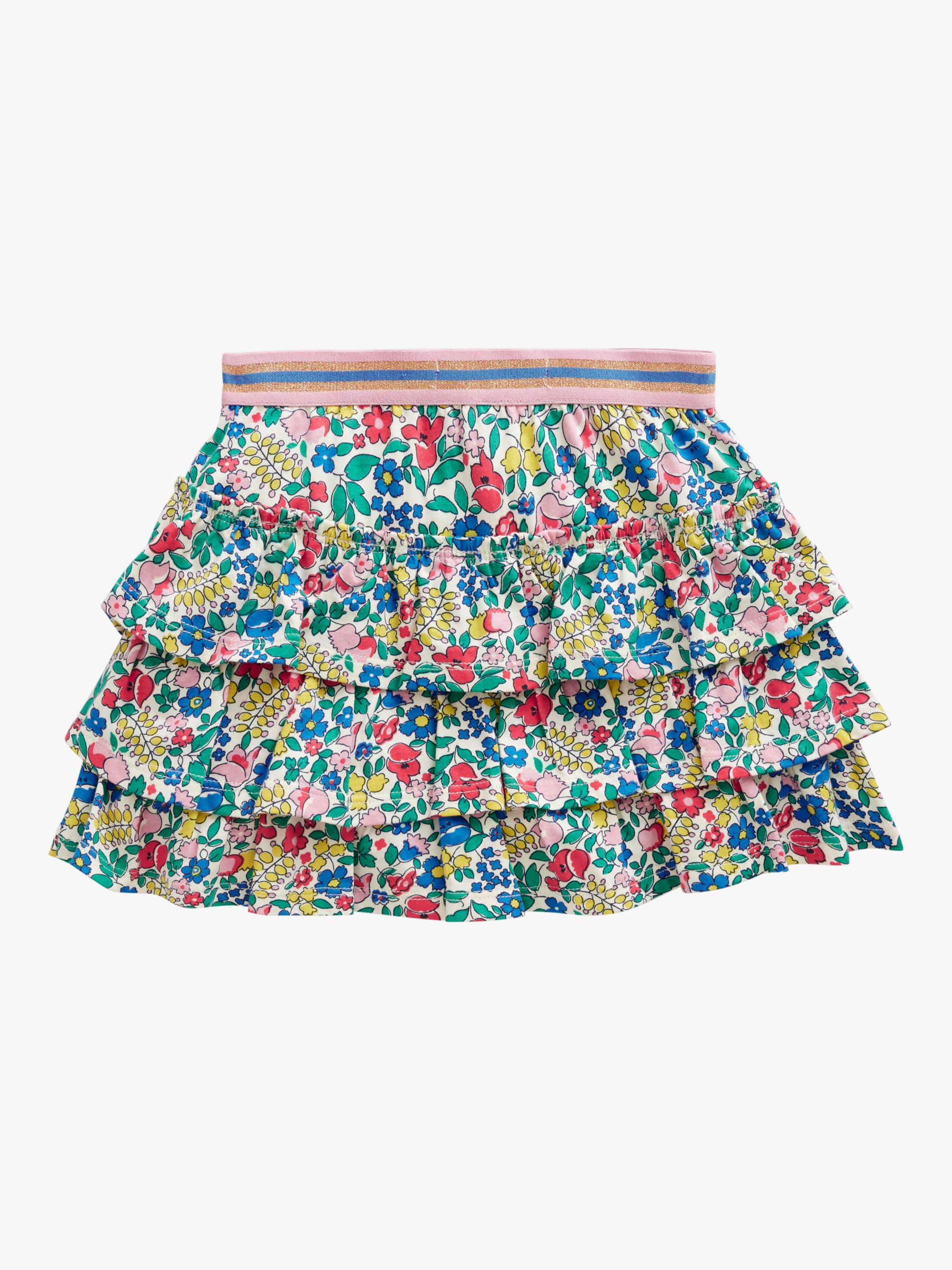 Mini Boden Kids' Floral Print Ruffle Jersey Skort, Flowerbed/Multi, 2-3 years