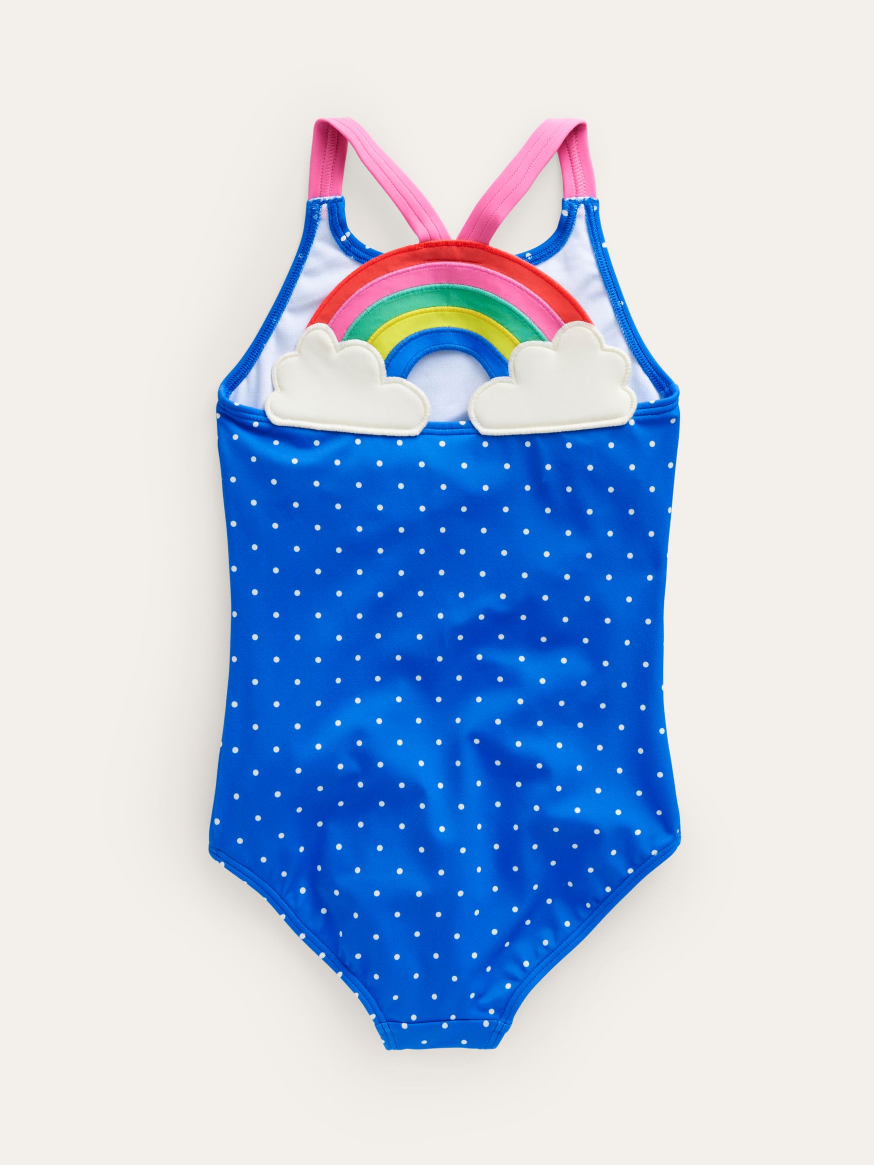 Mini Boden Kids' Rainbow Back Swimsuit, Blue Spot