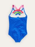 Mini Boden Kids' Rainbow Back Swimsuit, Blue Spot