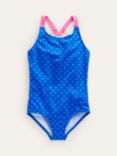Mini Boden Kids' Rainbow Back Swimsuit, Blue Spot