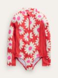 Mini Boden Kids' Floral Print Long Sleeve Swimsuit, Cayenne Red Daisy