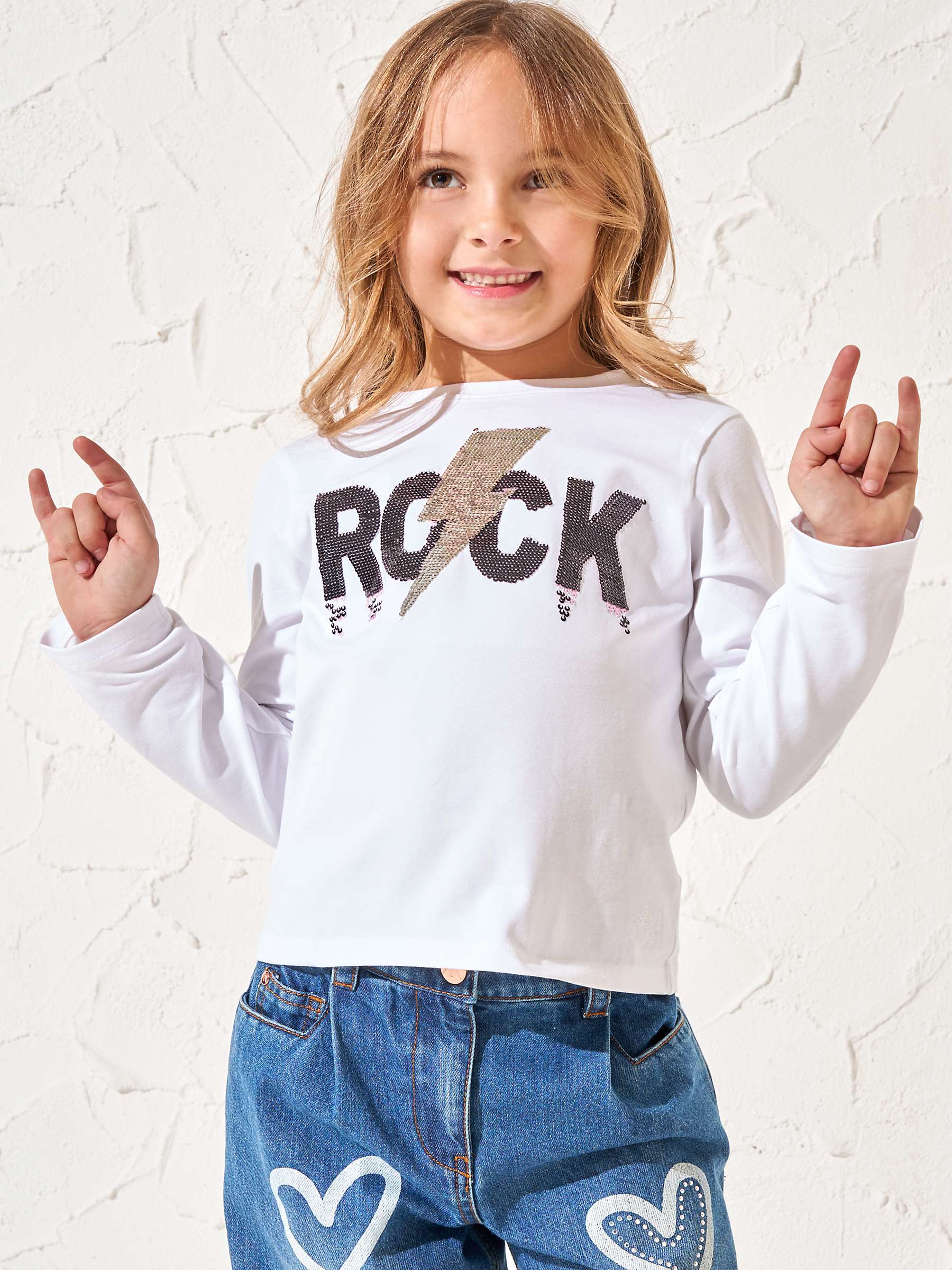 Buy Angel & Rocket Kids' Effie Sequin Rock Top, White/Multi Online at johnlewis.com