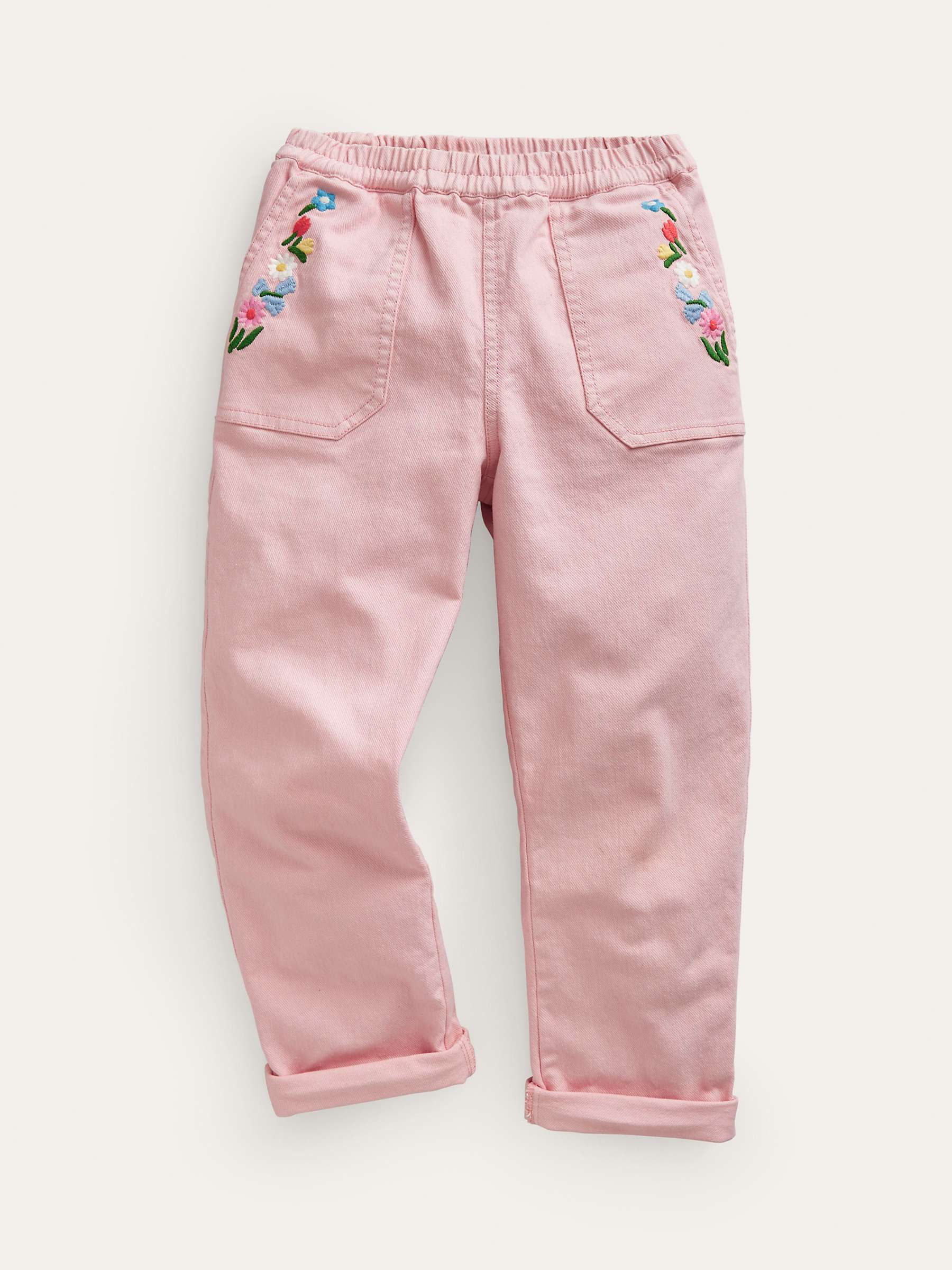 Buy Mini Boden Kids' Floral Embroidered Pull On Trousers, Dusty Pink Online at johnlewis.com