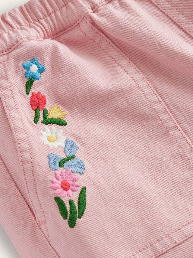 Mini Boden Kids' Floral Embroidered Pull On Trousers, Dusty Pink