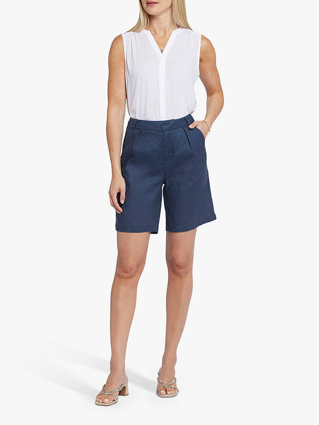 NYDJ Relaxed Stretch Linen Blend Shorts, Oxford Navy