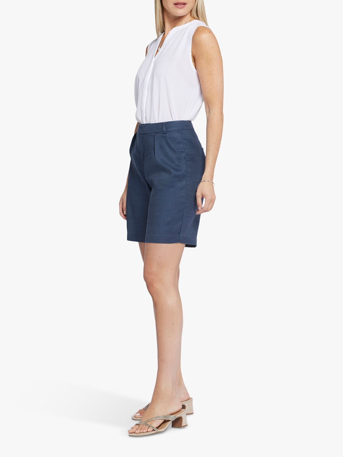 NYDJ Relaxed Stretch Linen Blend Shorts, Oxford Navy, 8