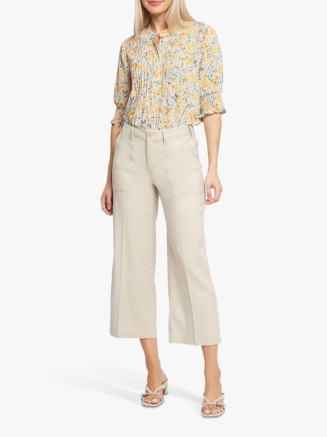 Buy NYDJ Wide Leg Stretch Linen Cargo Capri Trousers, Feather Online at johnlewis.com