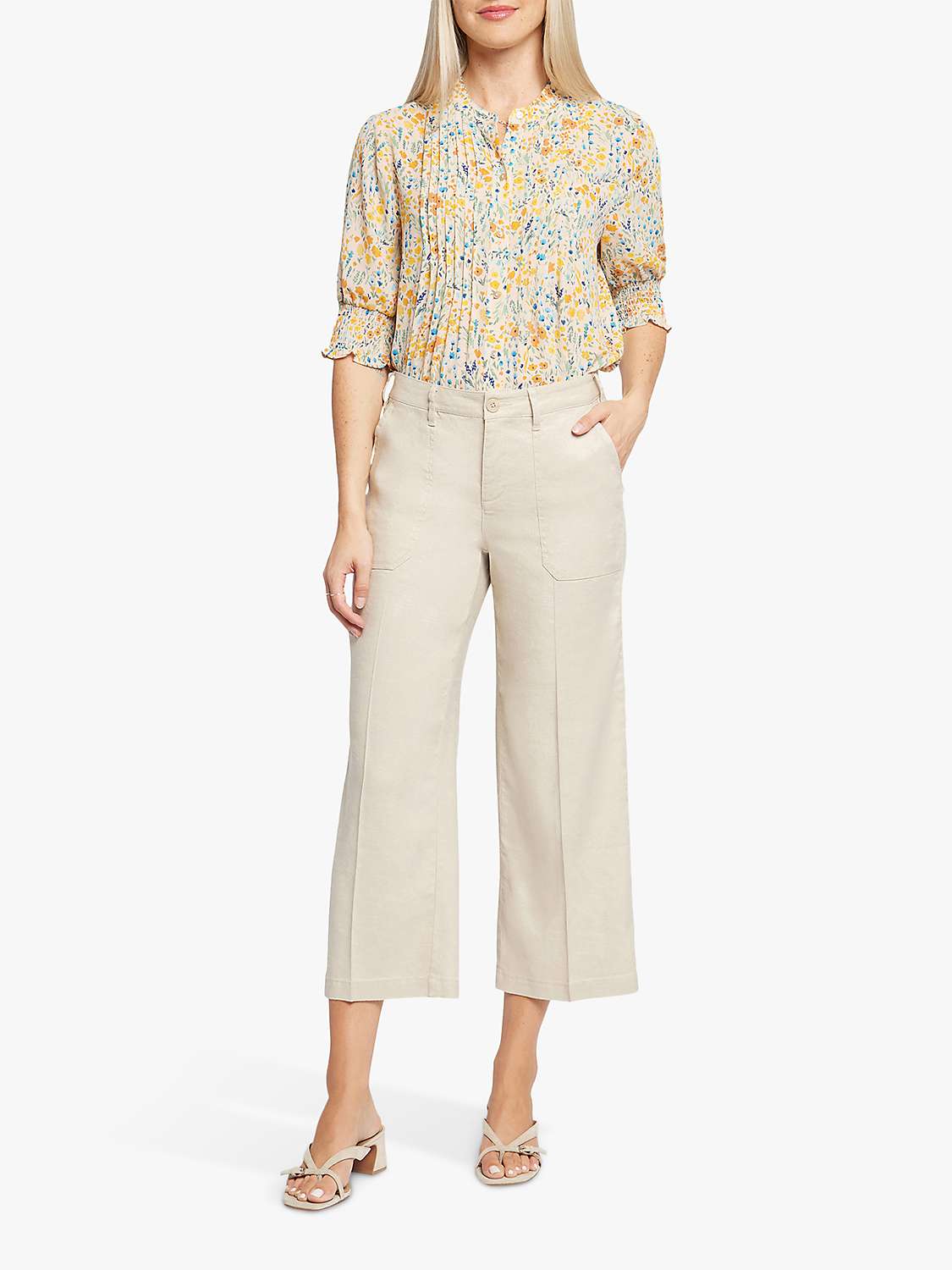 Buy NYDJ Wide Leg Stretch Linen Cargo Capri Trousers, Feather Online at johnlewis.com