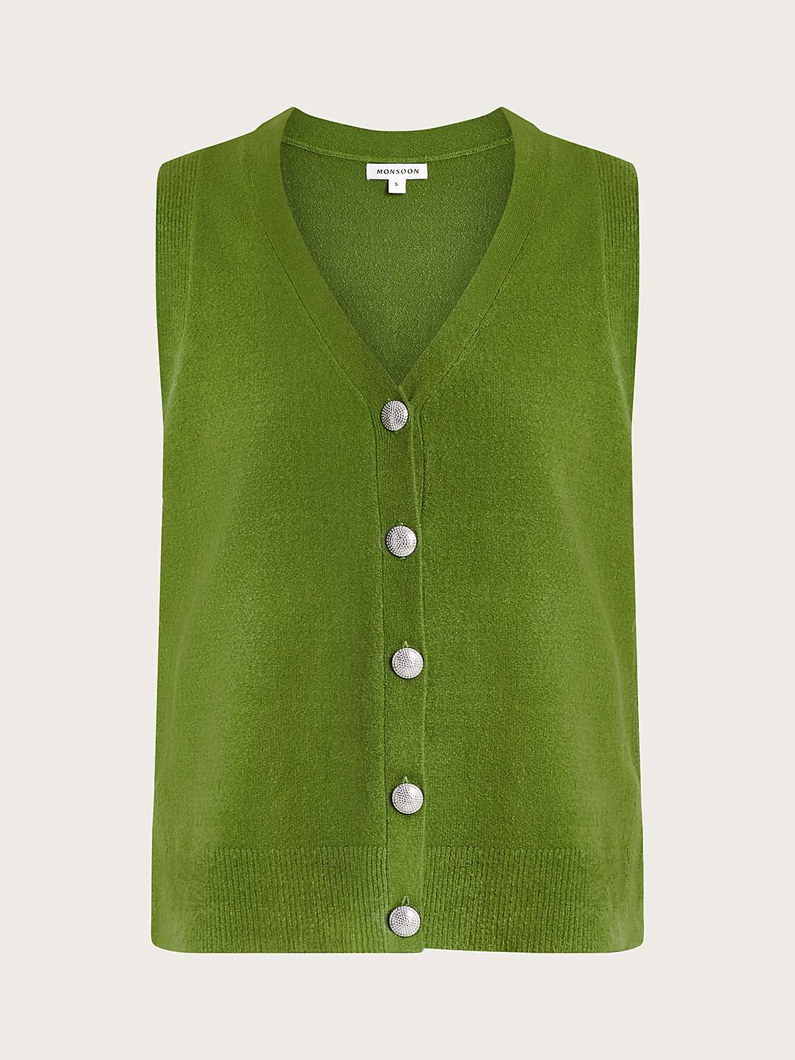 Buy Monsoon Bri Button Knitted Tank Top, Green Online at johnlewis.com