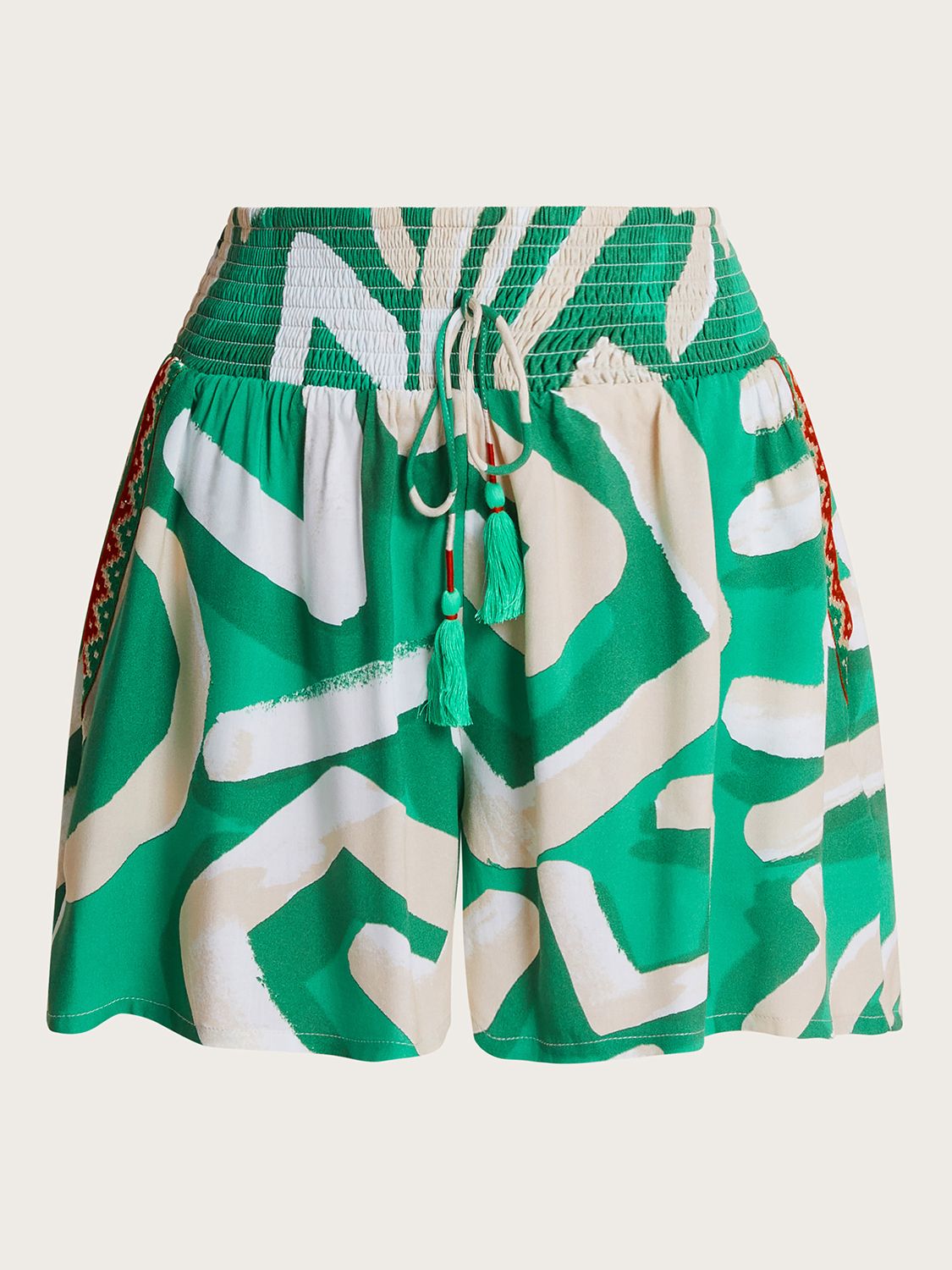 Monsoon Posy Beach Shorts, Green/Multi, S