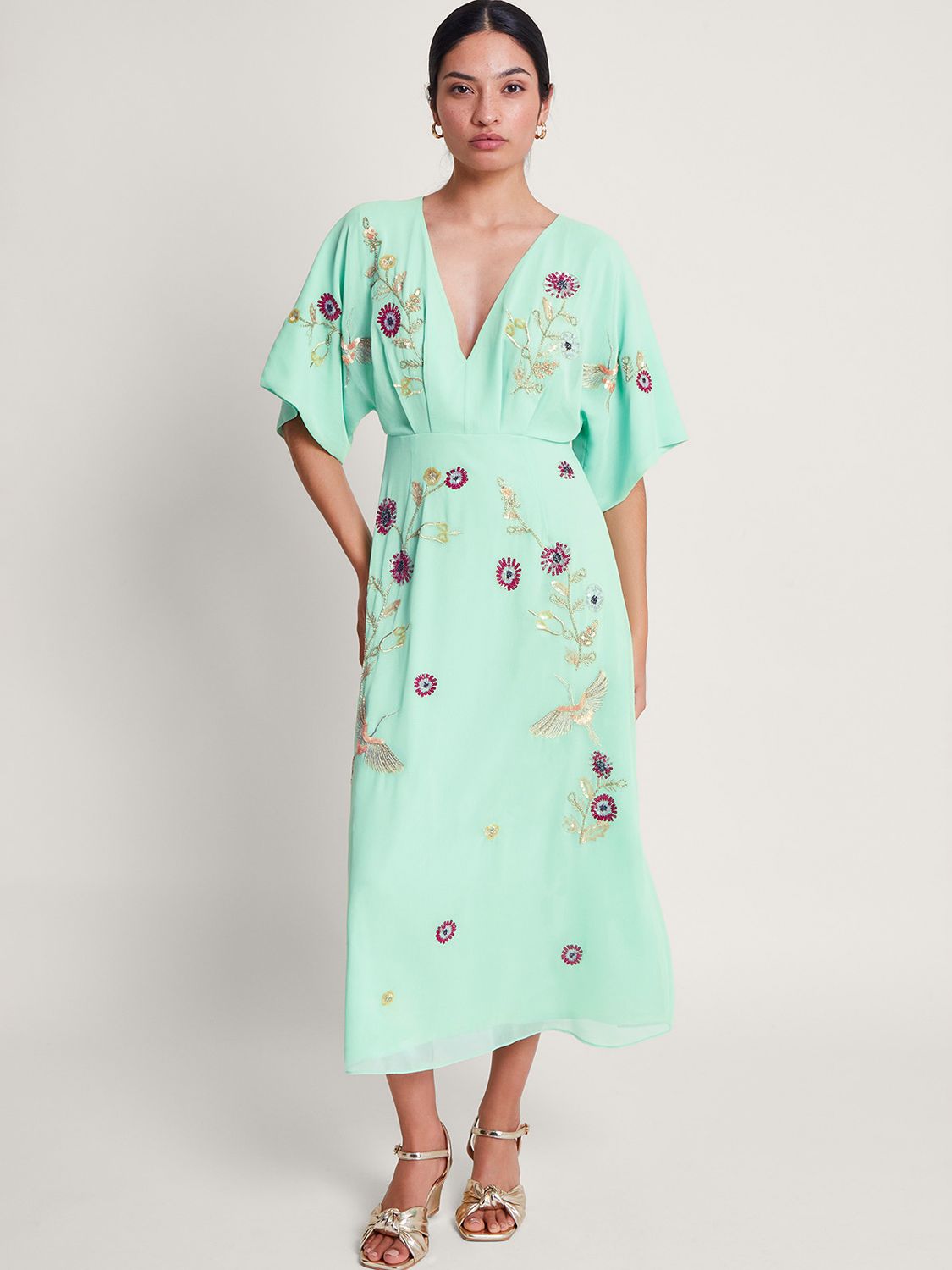 Buy Monsoon Rosalie Kimono Midi Dress, Green/Multi Online at johnlewis.com