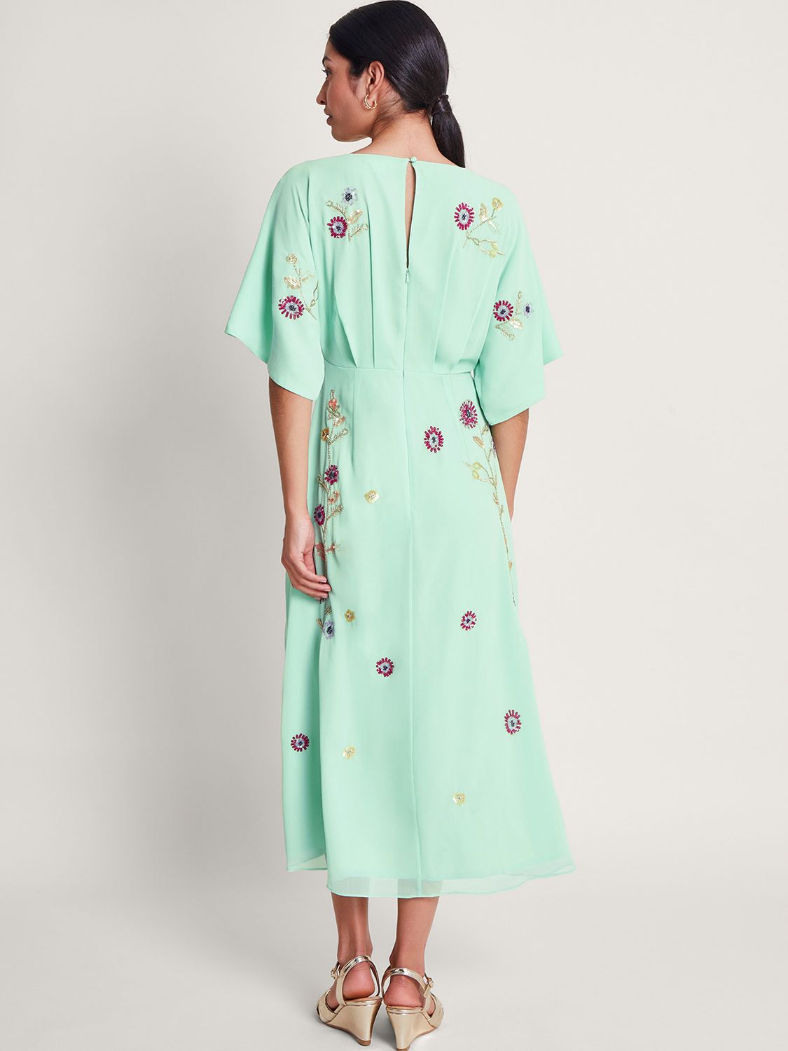 Monsoon Rosalie Kimono Midi Dress, Green/Multi, 8