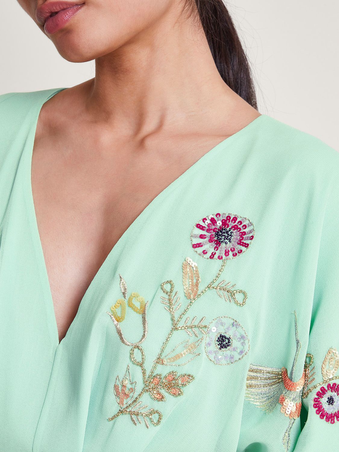 Buy Monsoon Rosalie Kimono Midi Dress, Green/Multi Online at johnlewis.com