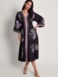 Monsoon Kaya Embroidered Midi Dress, Black/Multi, Black/Multi