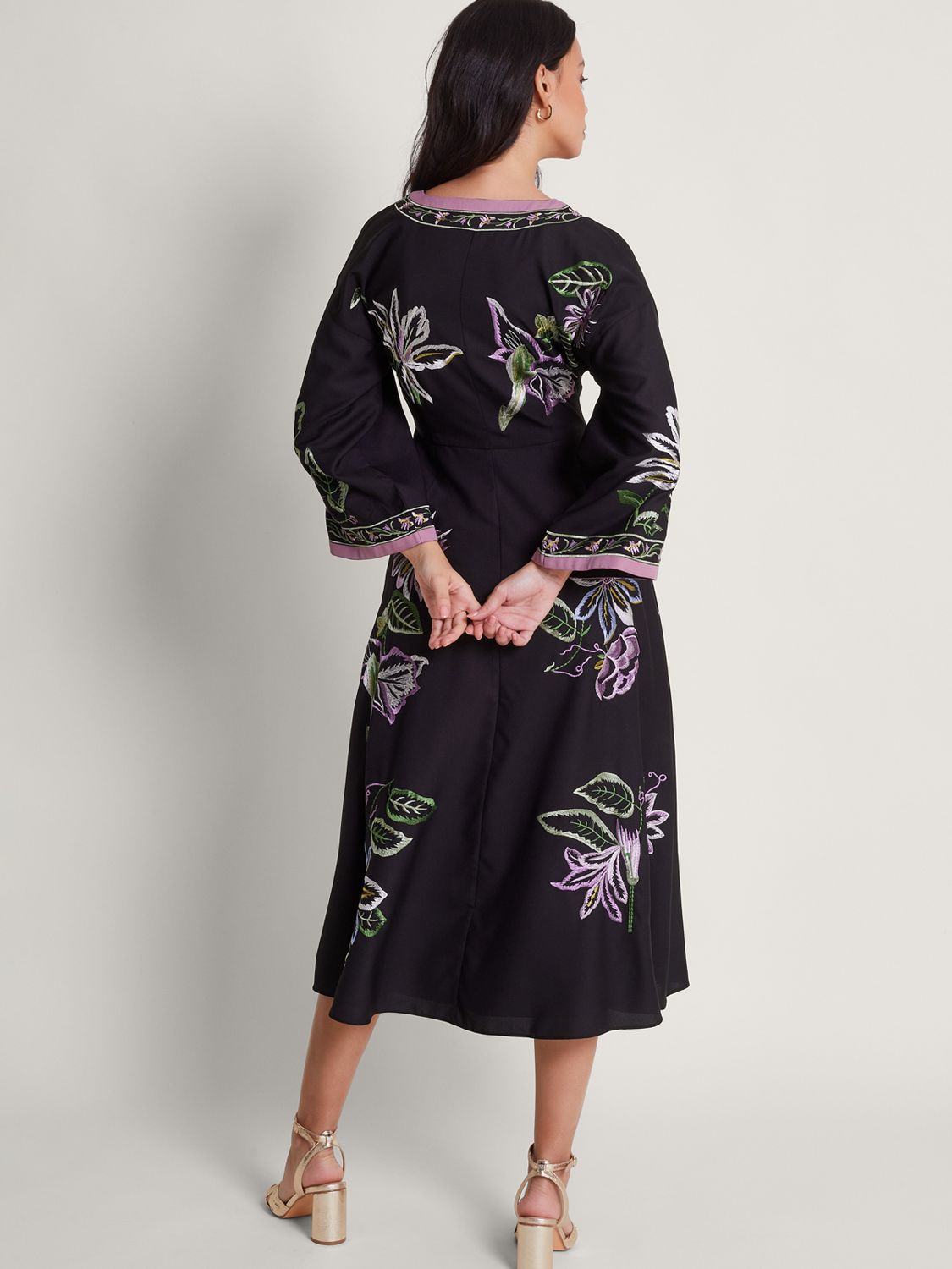 Buy Monsoon Kaya Embroidered Midi Dress, Black/Multi Online at johnlewis.com