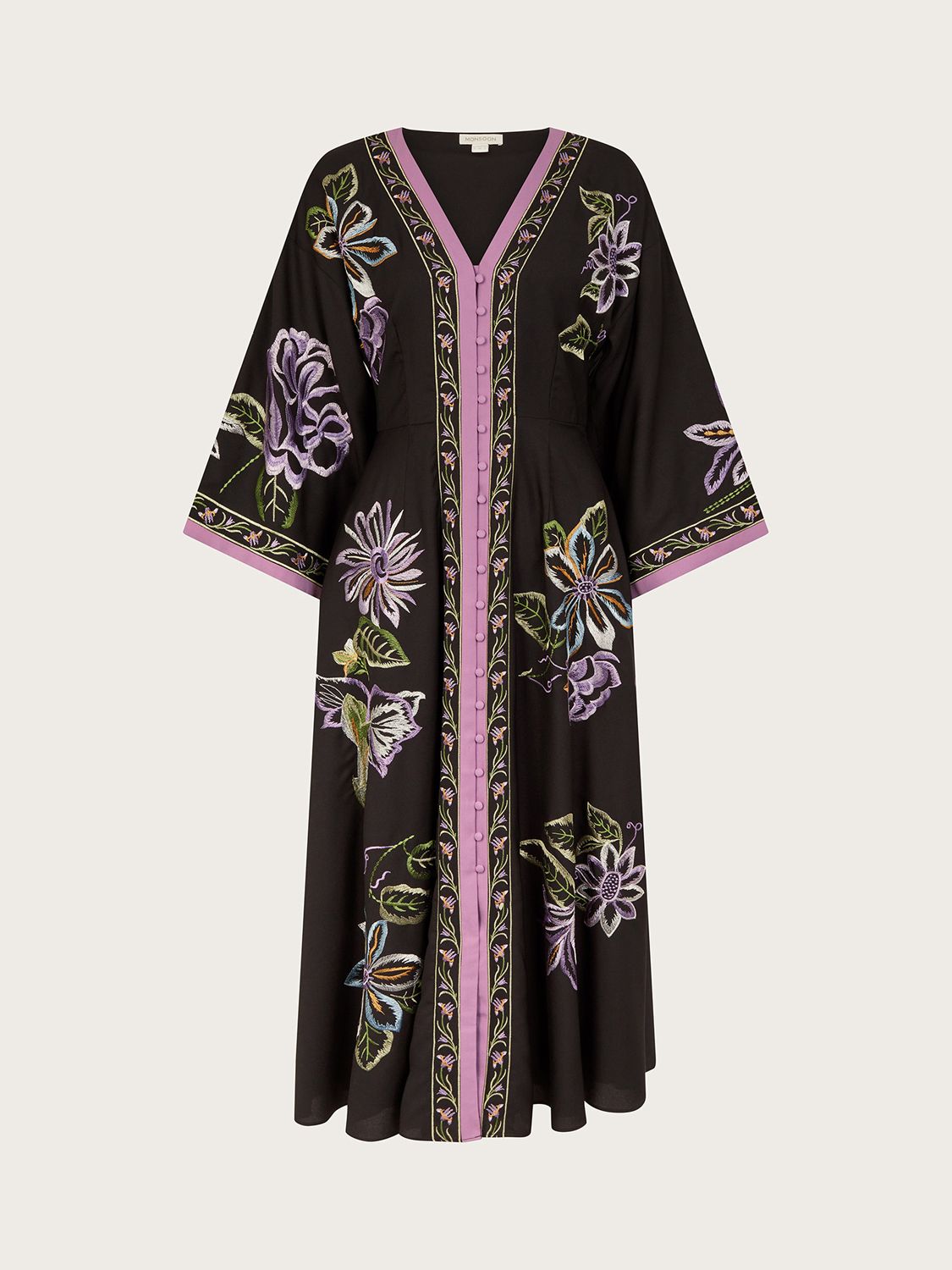 Buy Monsoon Kaya Embroidered Midi Dress, Black/Multi Online at johnlewis.com